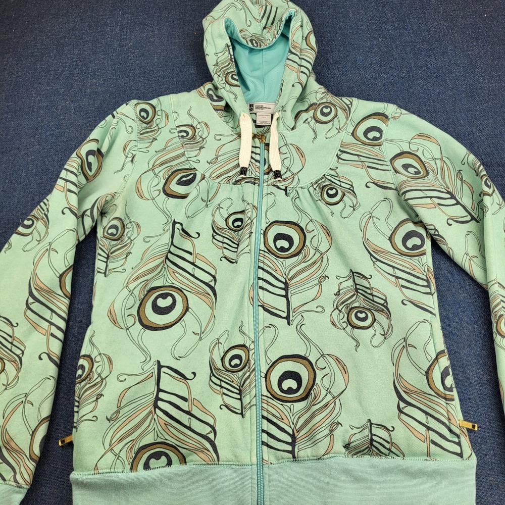 Bonfire Snowboarding Co Womens Medium Mint Green Peacock Feather Zip Up Hoodie